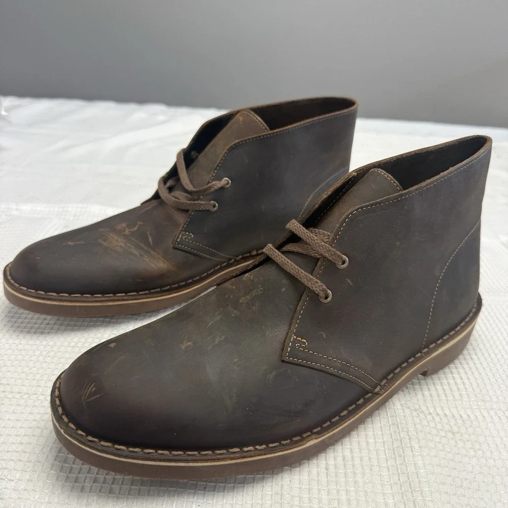 Clarks Desert Bushacre Boot Mens 10.5M Chukka Distressed Leather 15522 Brown New